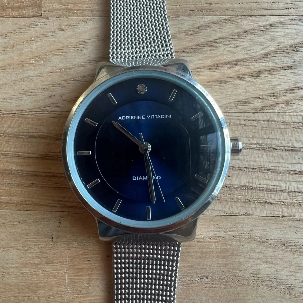 Adrienne vittadini ladies diamond blue dial dress watch NEW BATTERY